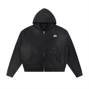 Sun Fade Frayed Raw Edge Fleece Zip Hoodie